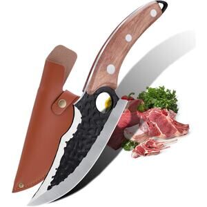 Hand Forged Chef Knife 6 Inch Viking Butcher Leather Sheath, Japanese Steel